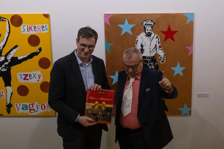 Karácsony Gergely Budapest főpolgármestere és drMáriás a könyvbemutatón a Godot Intézetben. Fotó: Váraljai Emma