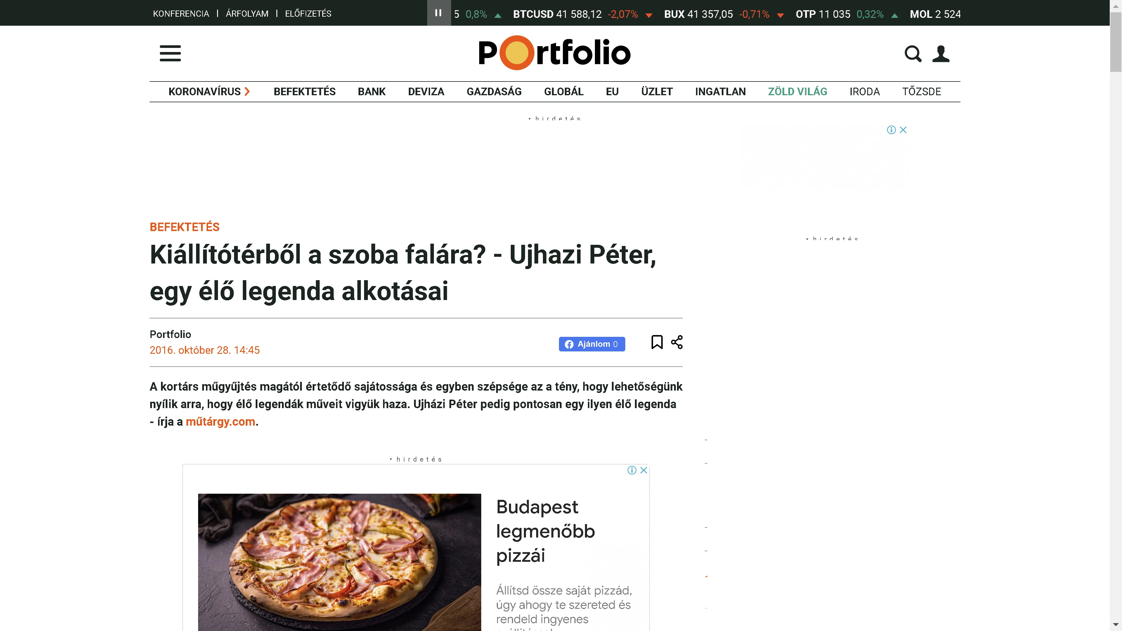 A Portfolio cikke Ujházi Péter Új munkák című kiállításáról